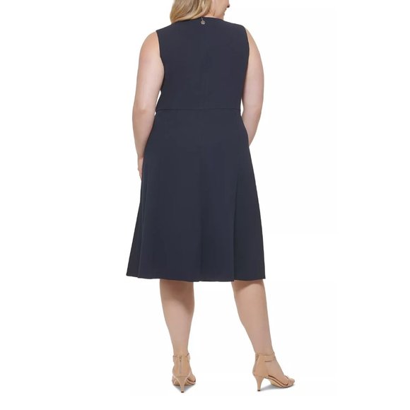 TOMMY HILFIGER Plus Size Button-Front V Neck Midi Dress Navy Blue 18W - Picture 3 of 3